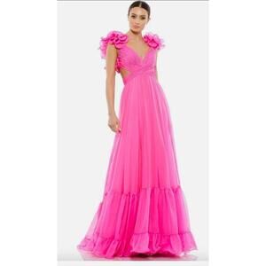 $598 NWT MAC DUGGAL Indy Ruffle Tiered Hot Pink Formal Size 8 Prom Dress Medium